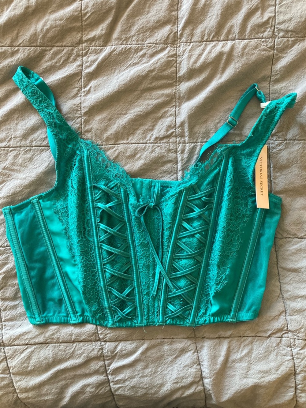 NWT Victoria's Secret Dream Angels Green Lace Corset Top Size L